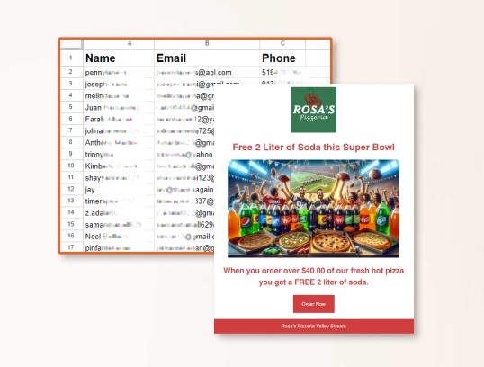 CRM spreadsheet and email example