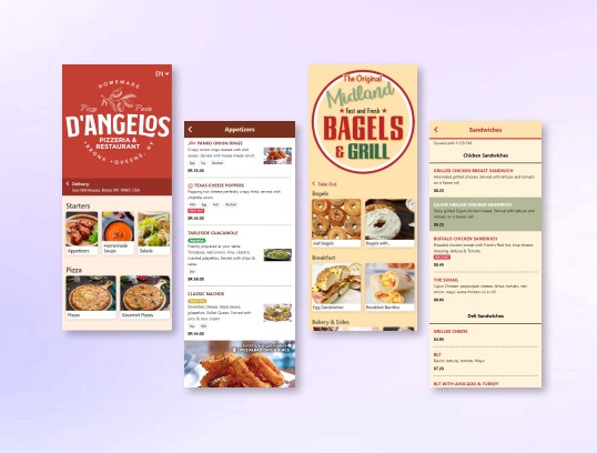 Examples of mobile ordering layouts